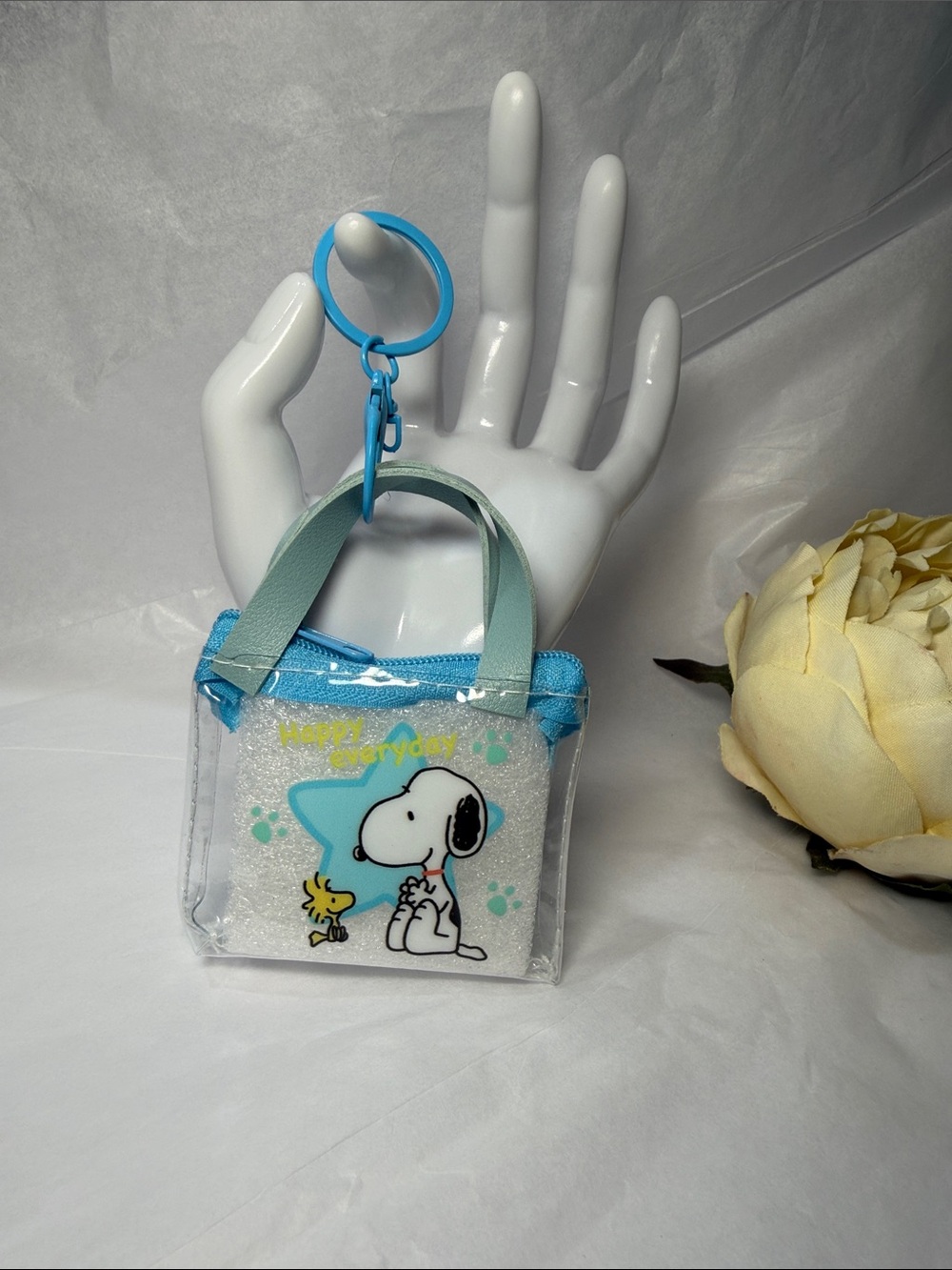 Clear Blue Snoopy Mini Tote Keychain